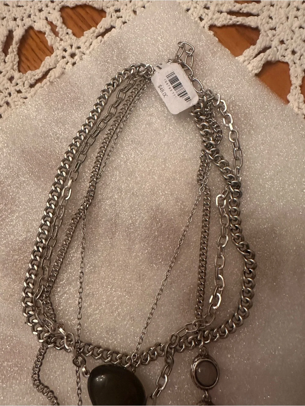 Free People Zella Silver Tone Layered Necklace with Brown Horn and Red Charm NWT